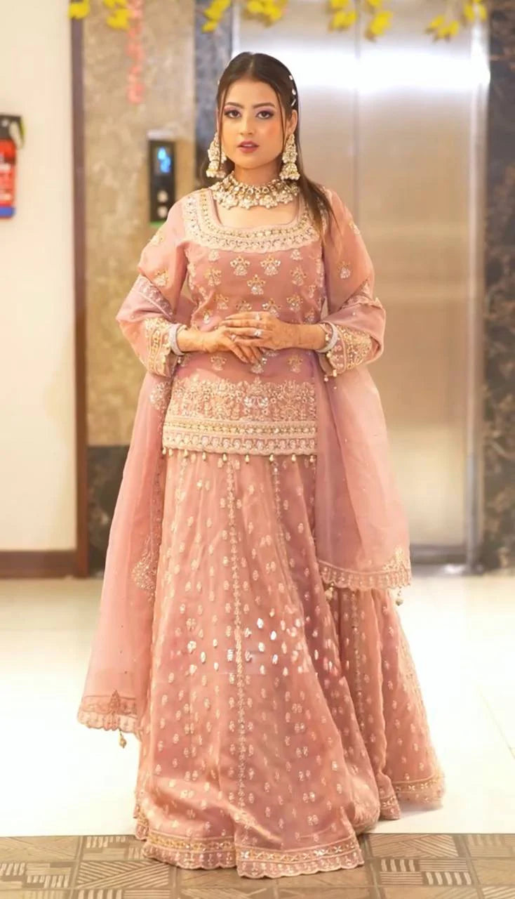 Designer Star Georgette Lehenga Set with Heavy Embroidery & Moti Work Semi Stitched Lehenga & Full