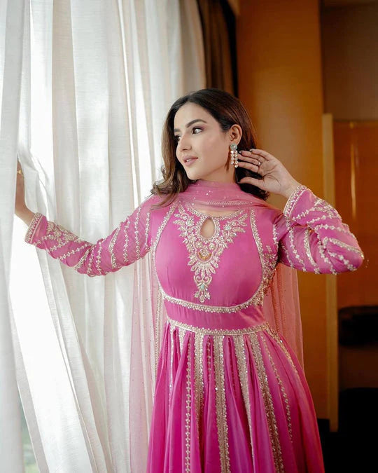 Designer Party Wear Embroidery Sequence Gown with Dupatta