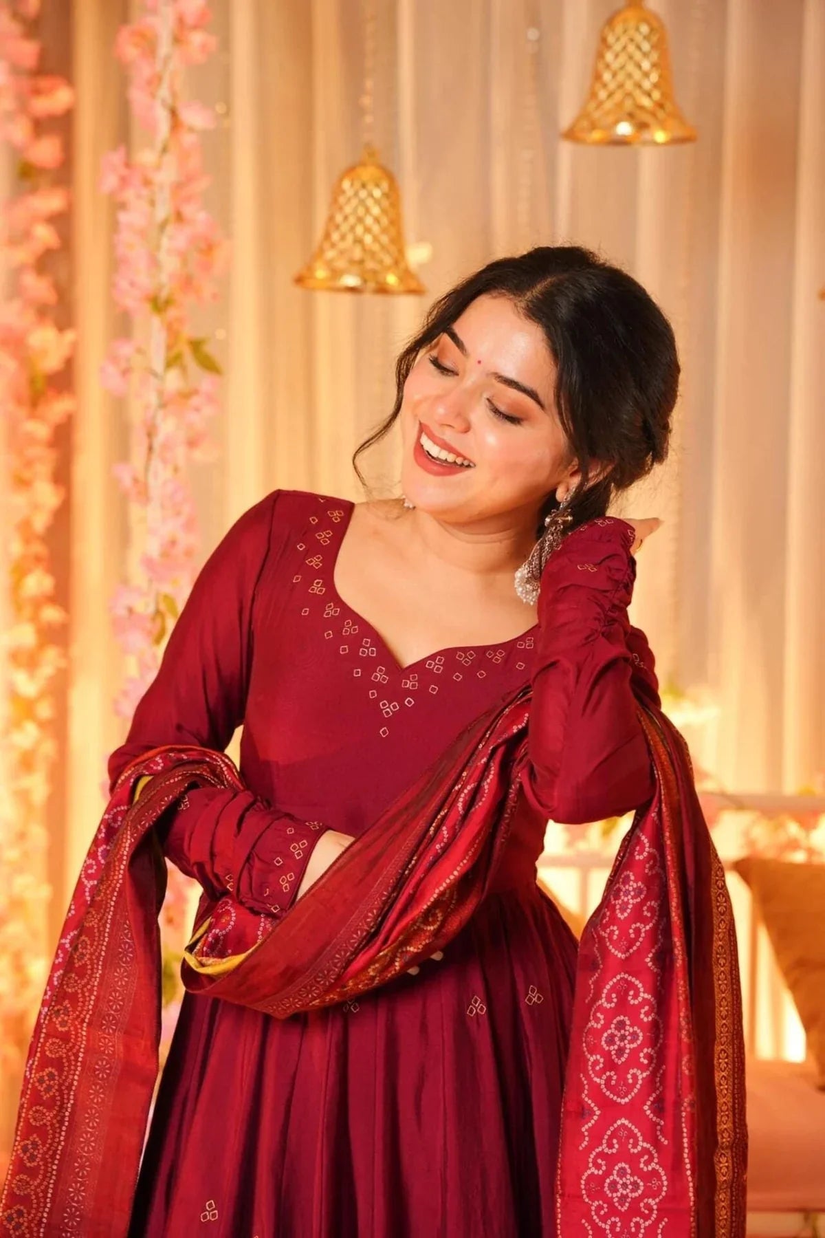 Maroon Silk Anarkali Palazzo Suit Set