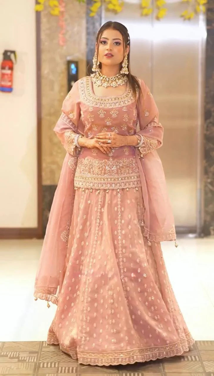 Designer Star Georgette Lehenga Set with Heavy Embroidery & Moti Work Semi Stitched Lehenga & Full