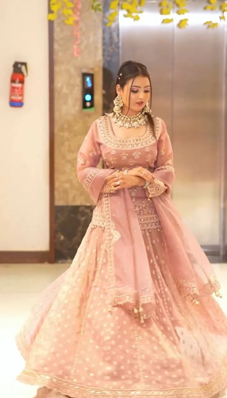 Designer Star Georgette Lehenga Set with Heavy Embroidery & Moti Work Semi Stitched Lehenga & Full