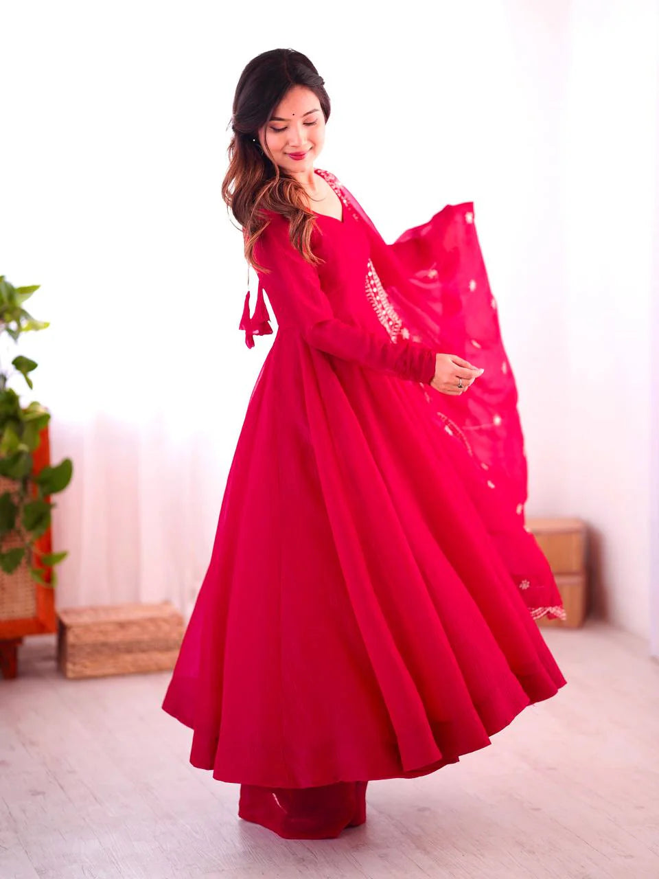 Real Modeling Heavy Designer Party Wear Gown Set Fandy Silk with Embroidery Sequence Work & Dupatta