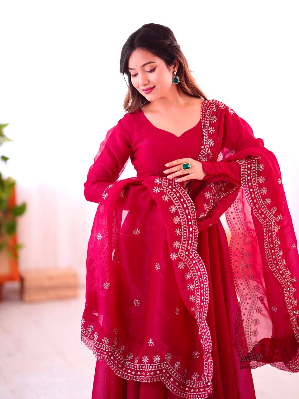 Real Modeling Heavy Designer Party Wear Gown Set Fandy Silk with Embroidery Sequence Work & Dupatta