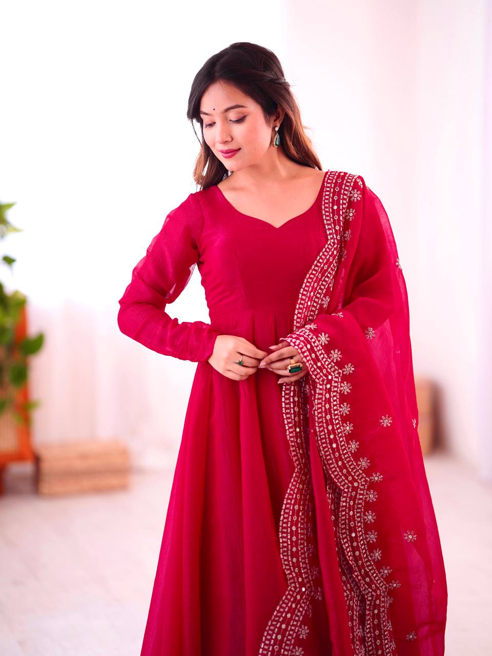 Real Modeling Heavy Designer Party Wear Gown Set Fandy Silk with Embroidery Sequence Work & Dupatta